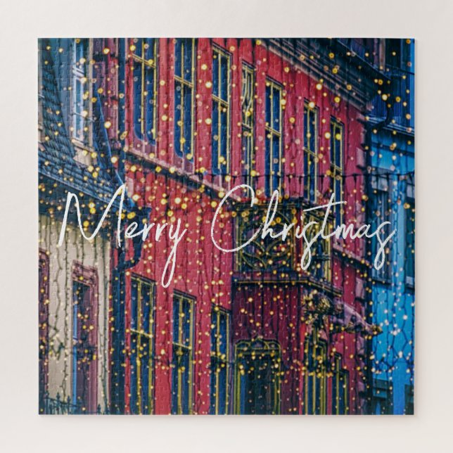 Puzzle Hermosos edificios cubiertos de luces Navidades (Vertical)