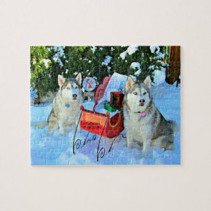 Puzzle Hermosos Huskies siberianos en la nieve