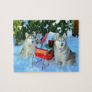 Puzzle Hermosos Huskies siberianos en la nieve