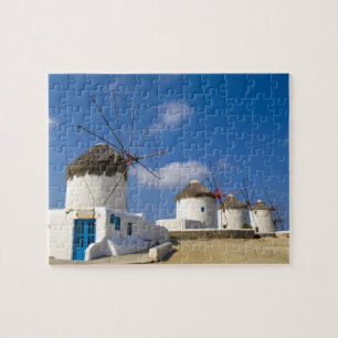 Puzzle Hermosos molinos de viento en la isla de Mykonos,