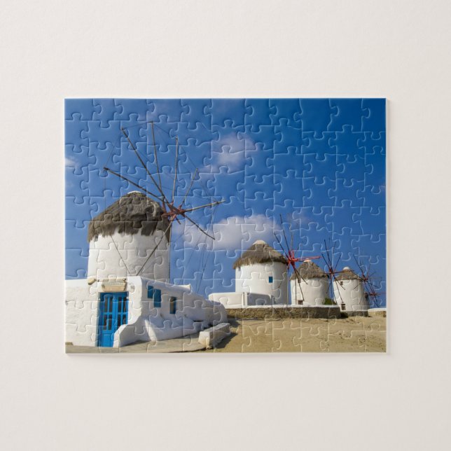 Puzzle Hermosos molinos de viento en la isla de Mykonos, (Horizontal)