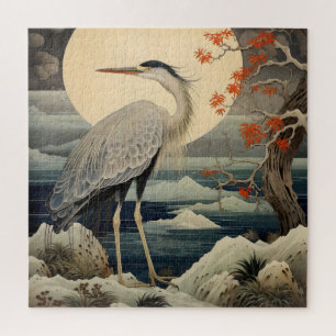 Puzzle Heron en el arte nocturno ukiyo-e japonés