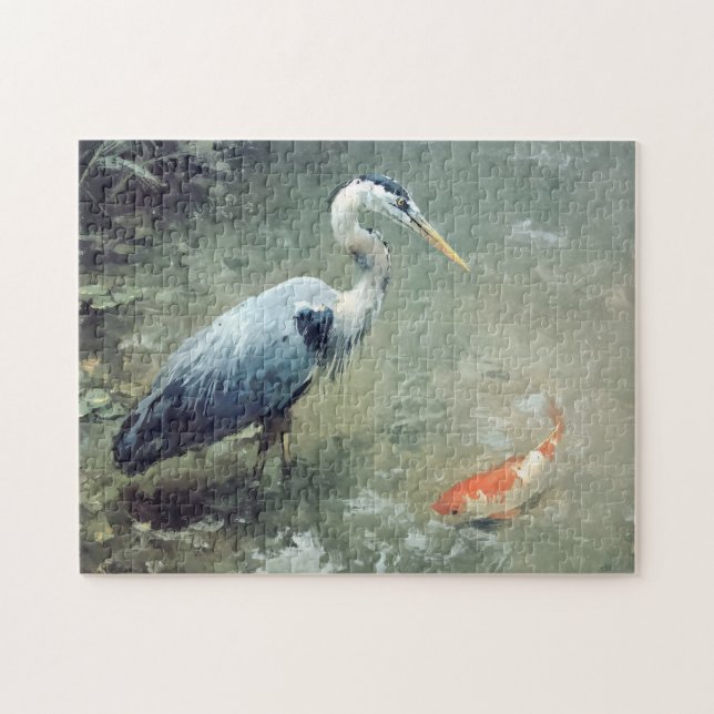 Puzzle Heron y Vibrant Koi Fish (Horizontal)