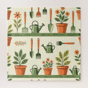 Puzzle Herramientas de jardinería lindas patrón floral ac