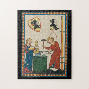 Puzzle Herrero Forjando Casco Arte Medieval