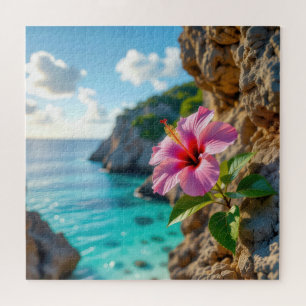 Puzzle Hibisco creciendo en un acantilado rocoso