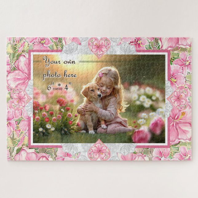 Puzzle Hibiscus & lace PINK (Horizontal)