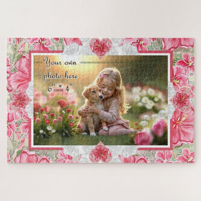 Puzzle Hibiscus & lace RED (Horizontal)