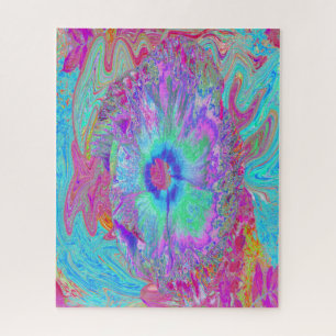 Puzzle Hibiscus psicodélico retro arcoiris azul