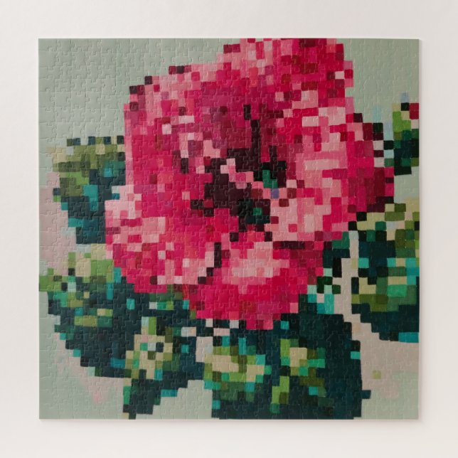 Puzzle Hibiscus Soft Pastel Floral Pixel Art (Vertical)
