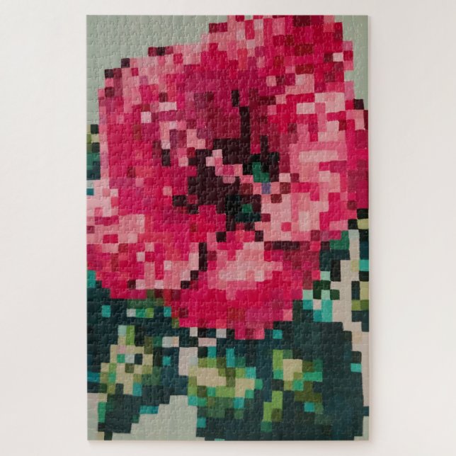 Puzzle Hibiscus Soft Pastel Floral Pixel Art (Vertical)