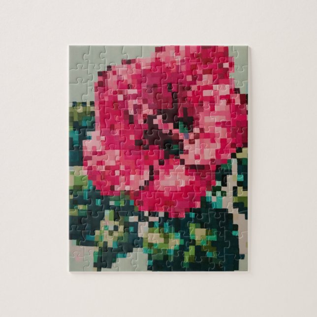 Puzzle Hibiscus Soft Pastel Floral Pixel Art (Vertical)