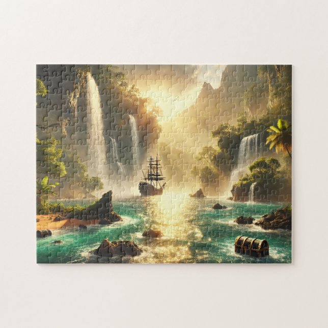 Puzzle Hidden Treasure Cove Pirate Ship Waterfall Lagoon (Horizontal)