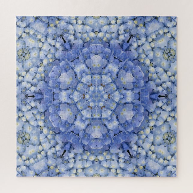 Puzzle Hidrangea azul moderna Kaleidoscopio floral (Vertical)