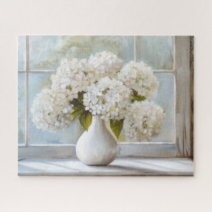 Puzzle Hidrangea blanca, núcleo de cabaña, estilo vintage