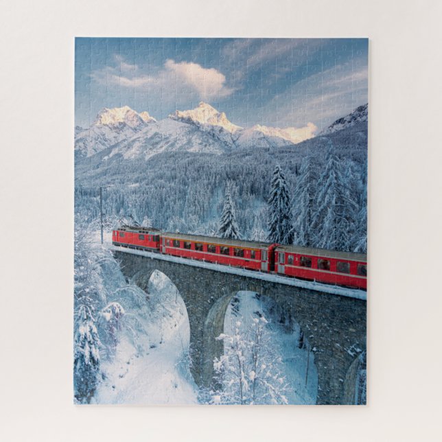 Puzzle Hielo y nieve | Red Bernina Express Train Suiza (Vertical)