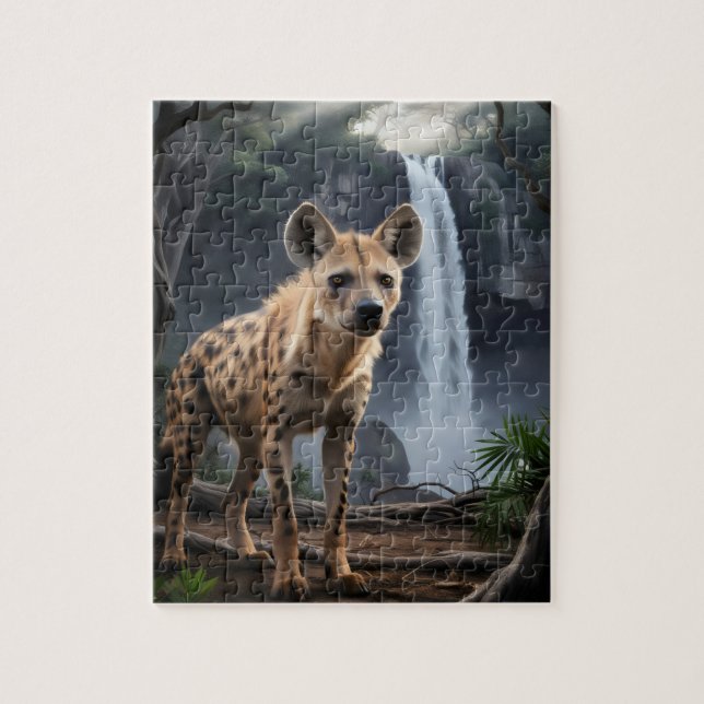 Puzzle Hiena localizada por cascada forestal (Vertical)