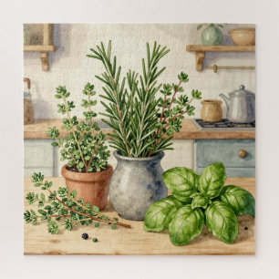 Puzzle Hierbas frescas de cocina acuarela