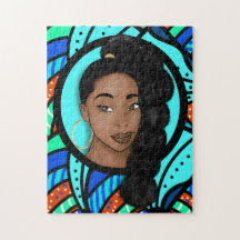 High Puff Ponytail, Natural Beauty, Blue Abstract