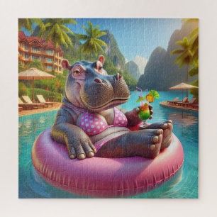 Puzzle Hipo Flotando En Una Piscina Con Bebida De Cóctel