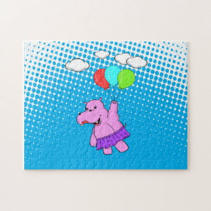 Puzzle Hipo Rosa Volando Con Globos Animales Pequeños