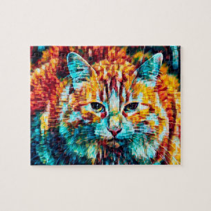 Puzzle Hippie color azul de color azul del Naranja Cat Bo