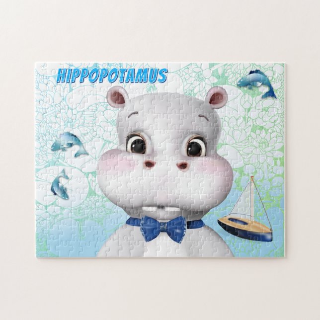 Puzzle Hippo Blue Fish Kids (Horizontal)