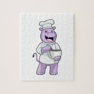 Puzzle Hippo como chef con Bowl