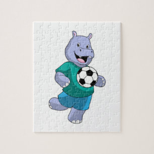 Puzzle Hippo como jugador de fútbol con fútbol