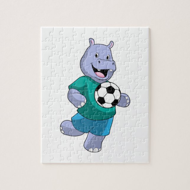 Puzzle Hippo como jugador de fútbol con fútbol (Vertical)