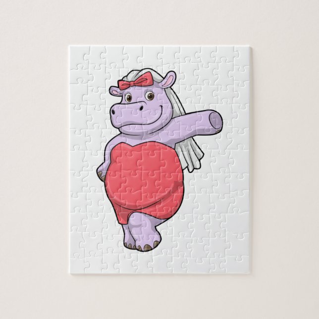 Puzzle Hippo como novia con velo y reverencia (Vertical)