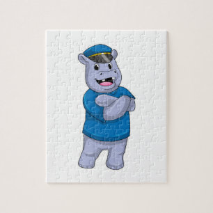 Puzzle Hippo como oficial de policía con gorra de policía