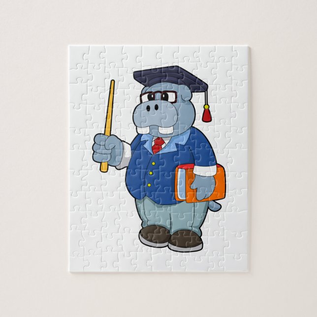 Puzzle Hippo como profesor con libro (Vertical)
