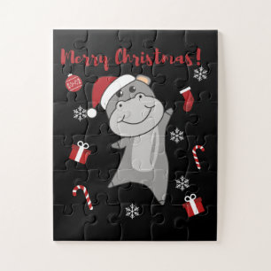 Puzzle Hippo Feliz Navidad Animales de Invierno Hippos