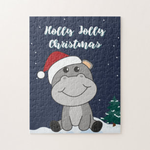 Puzzle Hippo Feliz Navidad Animales de Invierno Hippos Ji