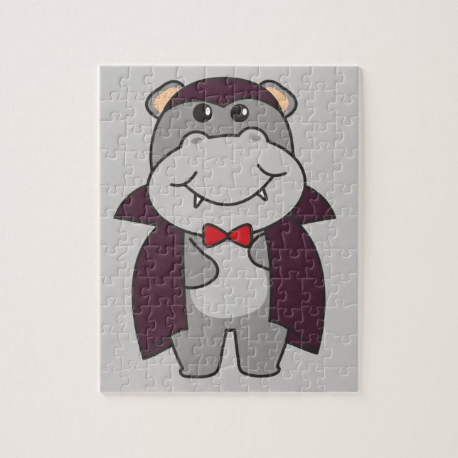 Puzzle Hippo Halloween Cute Diablo Vampiro Disfraz Jigsaw (Vertical)