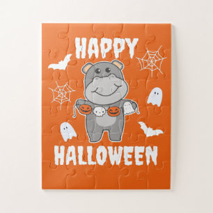 Puzzle Hippo Happy Halloween Calabaza con traje de murcié