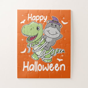Puzzle Hippo Happy Halloween T-rex Mummy Costume