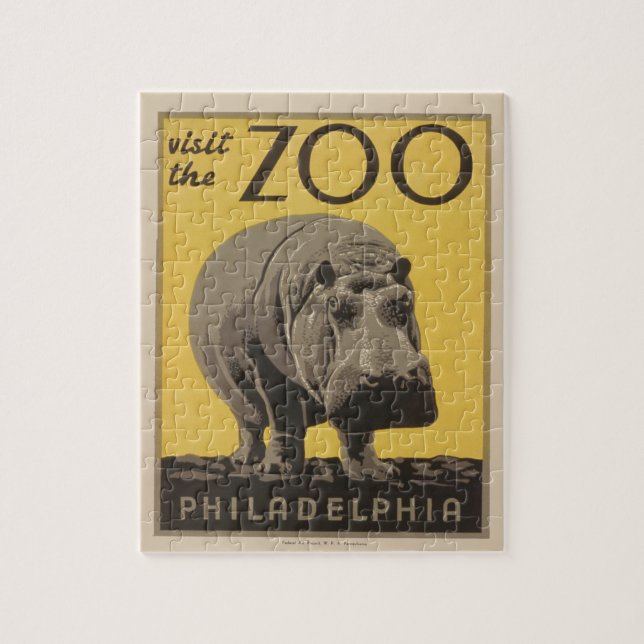 Puzzle Hippopótamo vintage hippo zoo poster wpa (Vertical)