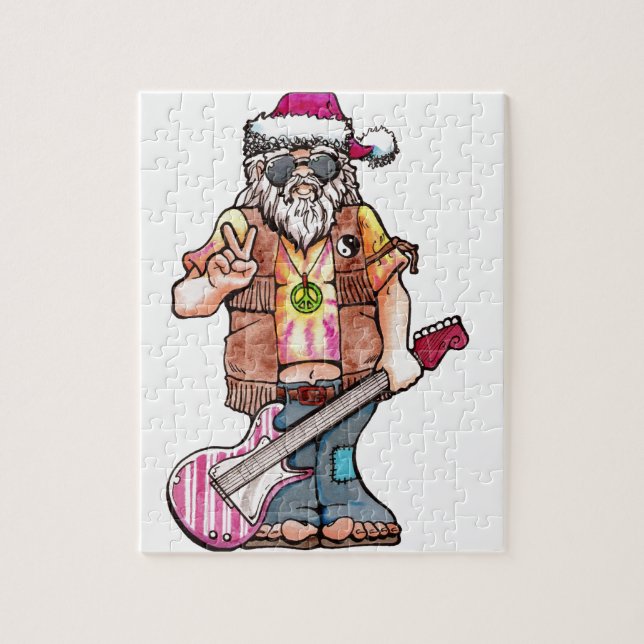 Puzzle Hippy Santa dice "Guay Yule" (Vertical)