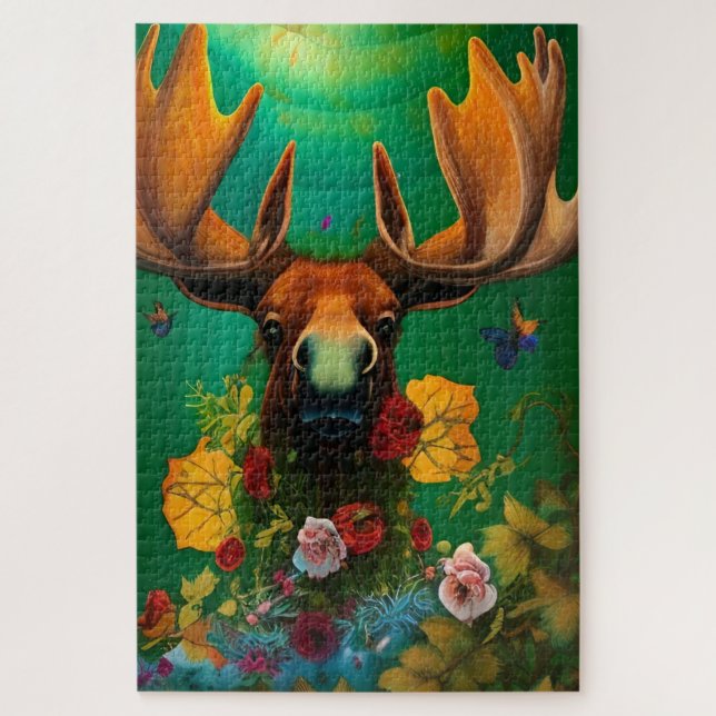 Puzzle Hippy Trippy Moose con flores (Vertical)
