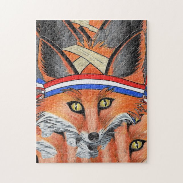 Puzzle Hipster Red Fox Collage Animal Patriótico (Vertical)