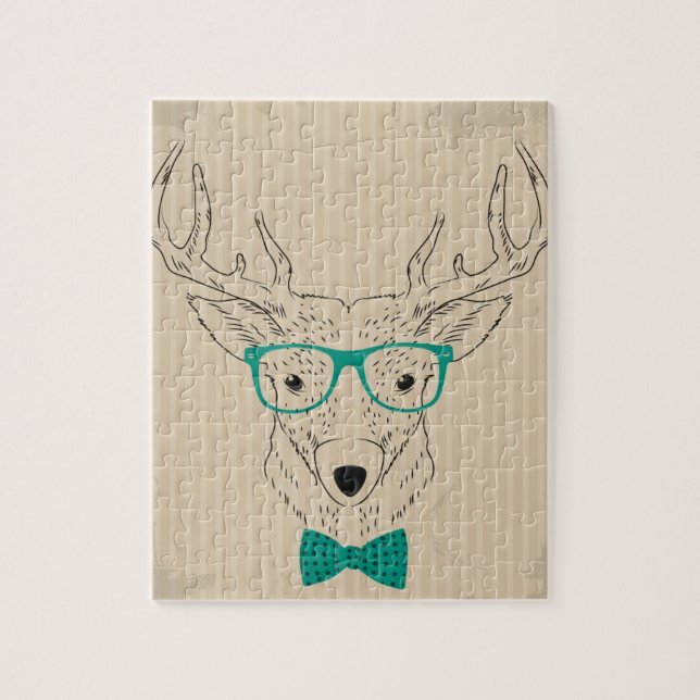 Puzzle Hipster Reindeer Elk con lentes Navidades gruñidos (Vertical)