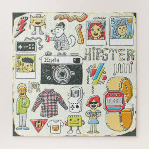 Puzzle Hipster swag: conjunto de doodles dibujado a mano