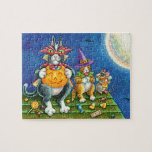 PUZZLE HISS N' FITZ GATOS, TRICK O TREAT FUNNY HALLOWEEN