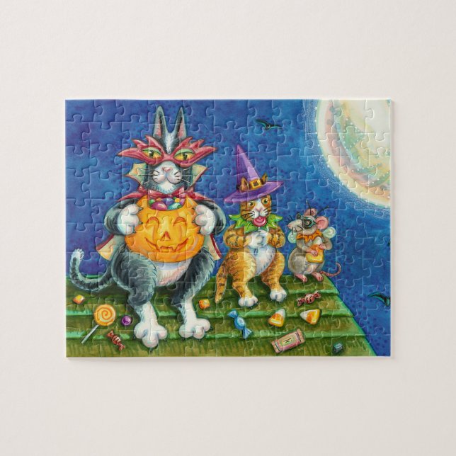 PUZZLE HISS N' FITZ GATOS, TRICK O TREAT FUNNY HALLOWEEN (Horizontal)