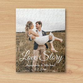 Puzzle historia de amor, caligrafía clásica, foto boda