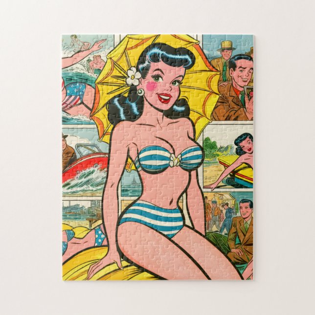 Puzzle Historietas de verano del Chica Retro Bikini (Vertical)