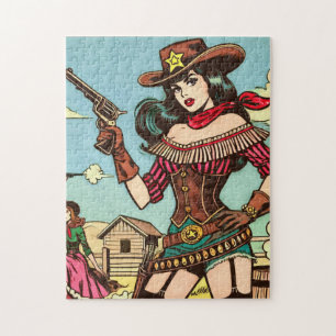Puzzle Historietas de Vintage Cute Cowgirl