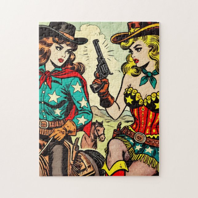 Puzzle Historietas de Vintage Western Cowgirl (Vertical)